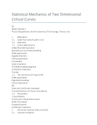 Statistical Mechanics of Two Dimensional Critical Curves
