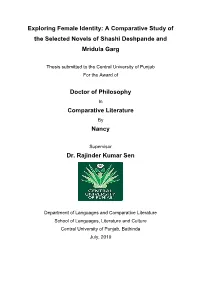 A Comparative Study of the Selected Novels of Shashi Deshpande and Mridula Garg