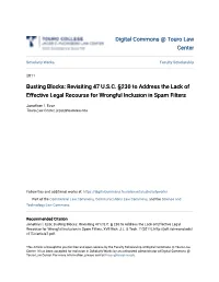 Busting Blocks: Revisiting 47 U.S.C. §230 to Address the Lack of Effective Legal Recourse for Wrongful Inclusion in Spam Filters