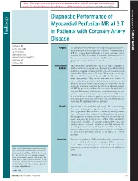 Diagnostic Performance of Myocardial Perfusion MR at 3 T in Patients With