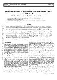 Modelling Depletion by Re-Accretion of Gas from a Dusty Disc in Post-AGB Stars Glenn-Michael Oomen1, 2, Hans Van Winckel1, Onno Pols2, and Gijs Nelemans2, 1