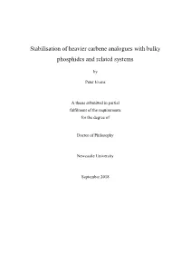 Stabilisation of Heavier Carbene Analogues with Bulky Phosphides and Related Systems