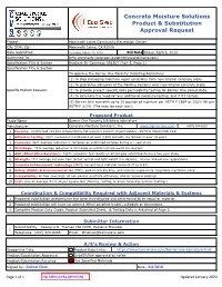 Concrete Moisture Solutions Product & Substitution Approval Request