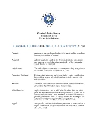 Criminal Justice System Commonly Used Terms & Definitions