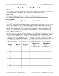 Reflection, Refraction, and Total Internal Reflection