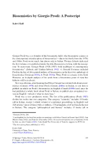 Biosemiotics by Giorgio Prodi: a Postscript