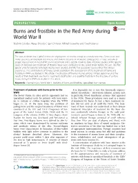 Burns and Frostbite in the Red Army During World War II Vladimir Sokolov, Alexey Biryukov*, Igor Chmyrev, Mikhail Tarasenko and Pavel Kabanov