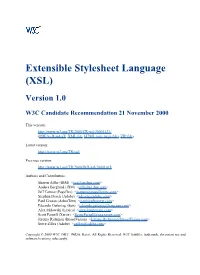 Extensible Stylesheet Language (XSL) Version 1.0