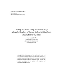 Guiding the Blind Along the Middle Way: a Parallel Reading of Suzuki Shōsan’S Mōanjō and the Doctrine of the Mean