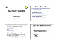 SNP Resources: Finding Snps, Databases and Data Extraction