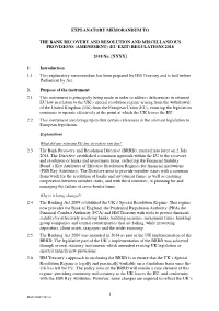 The Bank Recovery and Resolution and Miscellaneous Provisions (Amendment) (Eu Exit) Regulations 2018
