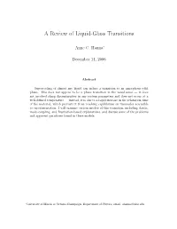 A Review of Liquid-Glass Transitions