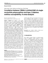 Correlation Between CDKAL1 Rs10946398c&gt;A Single Nucleotide