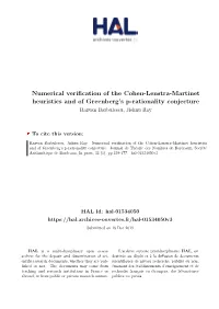Numerical Verification of the Cohen-Lenstra-Martinet Heuristics and of Greenberg’S P-Rationality Conjecture Razvan Barbulescu, Jishnu Ray