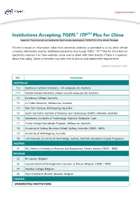 Institutions Accepting TOEFL® ITPTM Plus for China Important: to Ensure You Are Reading the Latest Version, Please Press Ctrl/Shift/Fn+F5 to Refresh the Page