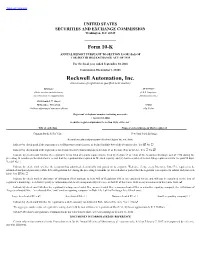 Rockwell Automation, Inc. (Exact Name of Registrant As Specified in Its Charter)