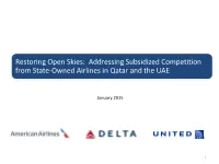 Addressing Subsidized Competition from State-Owned Airlines in Qatar and the UAE