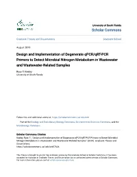 Design and Implementation of Degenerate Qpcr/Qrt-PCR Primers to Detect Microbial Nitrogen Metabolism in Wastewater and Wastewater-Related Samples