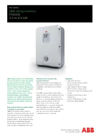Solar Inverters ABB String Inverters PVS300 3.3 to 8.0 Kw