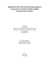 Applicability of the Julia Programming Language to Forward Error-Correction Coding in Digital Communications Systems