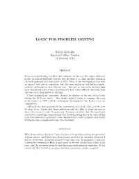 Logic for Problem Solving