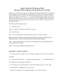 Source Notes for the Hour of Peril: the Secret Plot to Murder Lincoln Before the Civil War