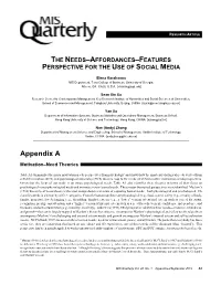 The Needs–Affordances–Features Perspective for the Use of Social Media