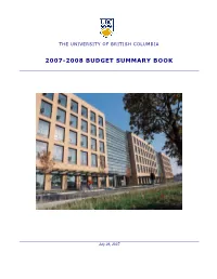 2007-2008 Budget Summary Book, University of British Columbia