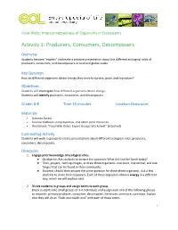 Activity 1: Producers, Consumers, Decomposers