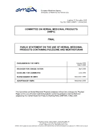 HMPC Public Statement on the Use of HMP Cont Pulegone, Menthofuran