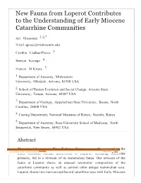 New Fauna from Loperot Contributes to the Understanding of Early Miocene Catarrhine Communities