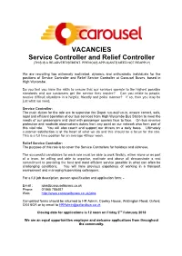 VACANCIES Service Controller and Relief Controller (THIS IS a RE-ADVERTISEMENT
