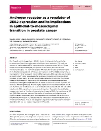 Androgen Receptor As a Regulator of ZEB2 Expression and Its Implications in Epithelial-To-Mesenchymal Transition in Prostate Cancer