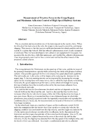 Measurement of Tractive Force in the Creep Region and Maximum Adhesion Control of High Speed Railway Systems Abstract 1. Introd
