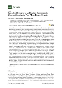 Terrestrial Bryophyte and Lichen Responses to Canopy Opening in Pine-Moss-Lichen Forests