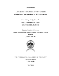 A Study of Popliteal Artery and Its Variations with Clinical Applications