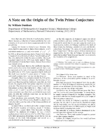 A Note on the Origin of the Twin Prime Conjecture