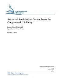 Sudan and South Sudan: Current Issues for Congress and US Policy