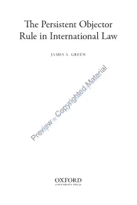 The Persistent Objector Rule in International Law
