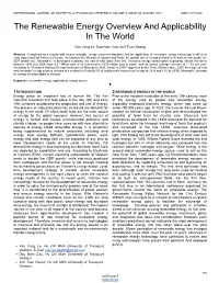 The Renewable Energy Overview and Applicability in the World