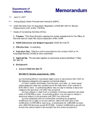 Class Deviation from VAAR 801.602-75, Review Requirements – OGC (VAIQ 7787826)