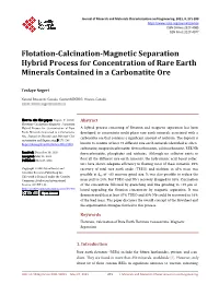 Flotation-Calcination-Magnetic Separation Hybrid Process for Concentration of Rare Earth Minerals Contained in a Carbonatite Ore