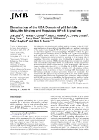 Dimerisation of the UBA Domain of P62 Inhibits Ubiquitin Binding and Regulates NF-Κb Signalling
