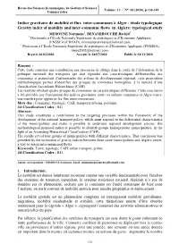 Indice Gravitaire De Mobilité Et Flux Inter-Communes À Alger : Étude Typologique Gravity Index of Mobility and Inter-Commune Flows in Algiers: Typological Study