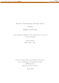 Machine Transliteration of Proper Names Between English and Persian
