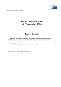 Results of Roll-Call Votes of 7 September 2020