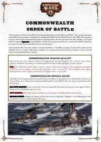 This Document Is the Order of Battle for the Commonwealth, Known in Shorthand As an ORBAT