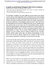 A Guide to Performing Polygenic Risk Score Analyses 2 Shing Wan Choi1, Timothy Shin Heng Mak2, Paul F