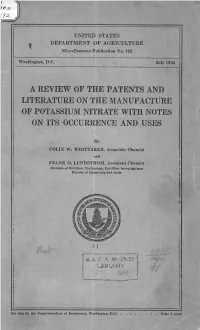 A Review of the Patents and Literature on the Manufacture of Potassium Nitrate with Notes on Its Occurrence and Uses