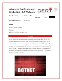 Advanced Notification of Brickerbot – Iot Malware